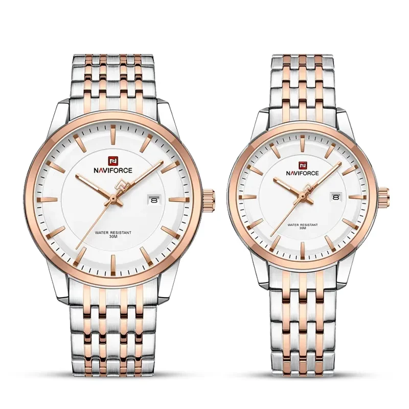 Naviforce NF9228 Two-tone White Dial Couple Watch